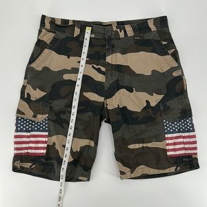 Carbon Camo Cargo Shorts Mens Size 36 American Flag Pockets Camouflage Patriotic